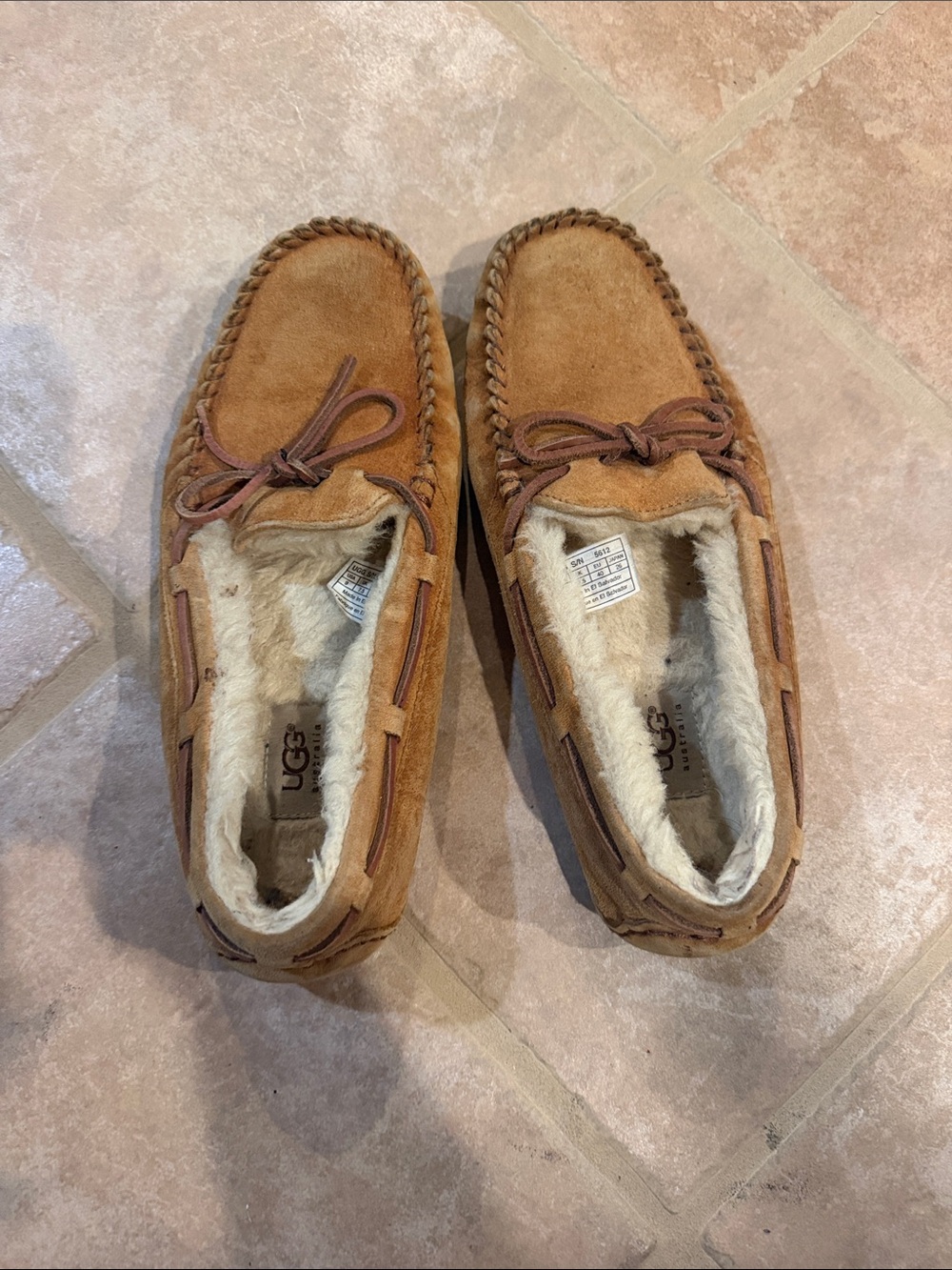 UGG women’s Chestnut Suede Moccasin Slippers with Shearling Lining